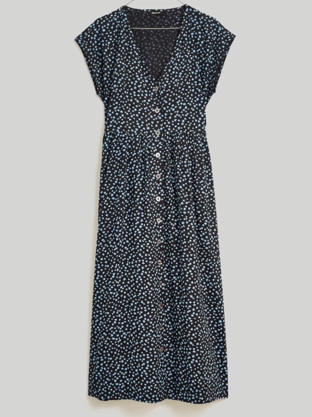 Madewell Button-Front Midi Dress in Campden Daisies XL Navy Blue Floral Pockets